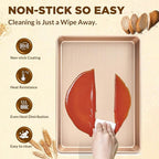 Professional Non-Stick Baking Sheets Set, 3-Piece Heavy Duty Carbon Steel Cookie Sheets with Oven Safe & Even Heating for Baking, Roasting, Cooking (Champagne Gold)