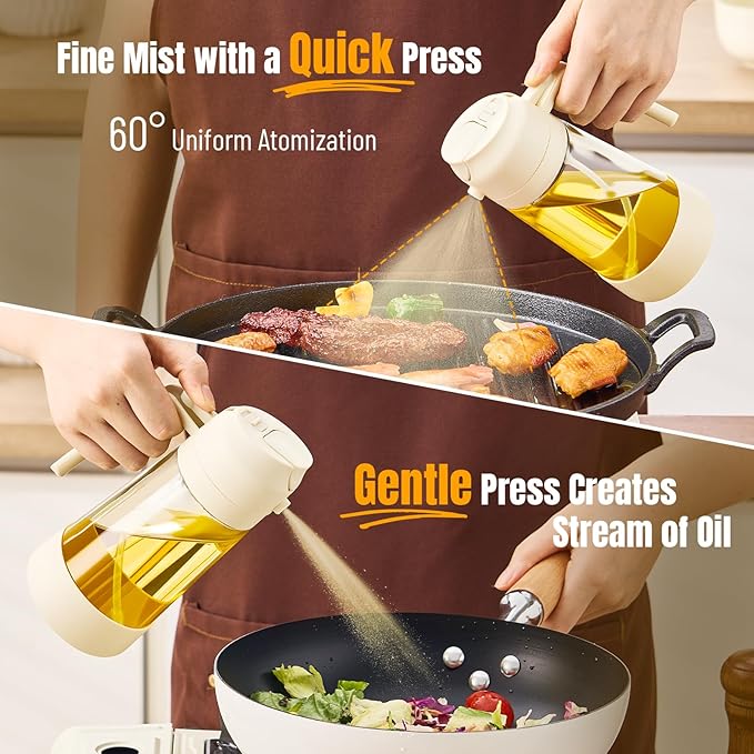 PARACITY Oil Dipenser Bottle with Silicone Bottom, 2 in 1 Olive Oil Sprayer and Dispenser, Oil Spray Bottle 500ML/ 17OZ for Cooking, Kitchen, BBQ, Air Fryer, Salad, Baking(1PC White)