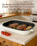 Roasting Pan for Oven with Rack 6-Piece Enamel Lasagna Baking Dishes Set 14&17 Inch, 572°F High Temperature Resistance Dishwasher Safe Non-Stick Deep Turkey Roaster Pan Mothers Day Gift Bakeware