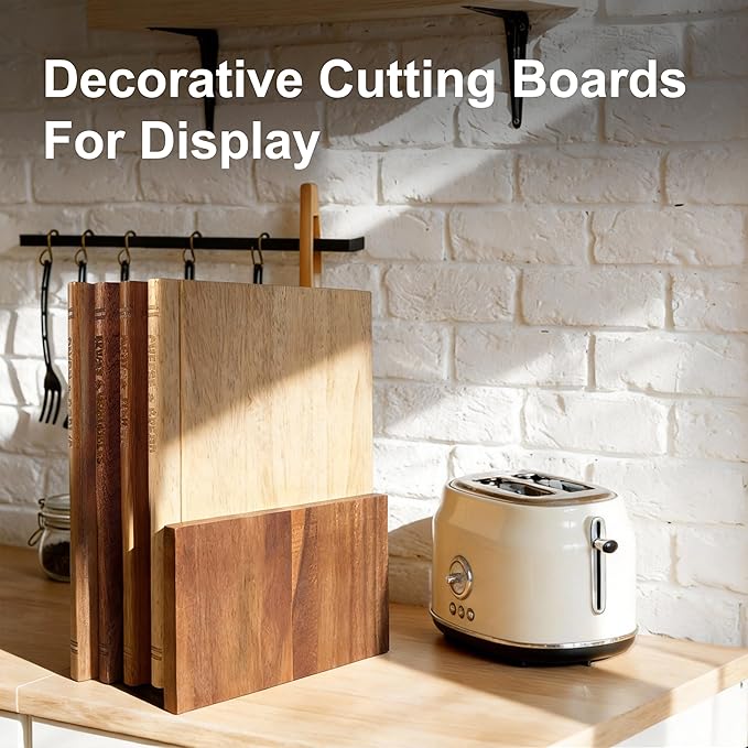 Book Cutting Board Set of 4,Solid Wood Cutting Board Library with Magnetic Knife Stand and Food Labels,Kitchen Countertop Chopping Boards for Bread,Cheese,Fish,Meat,Fruits and Vegetables,No Knives(4)