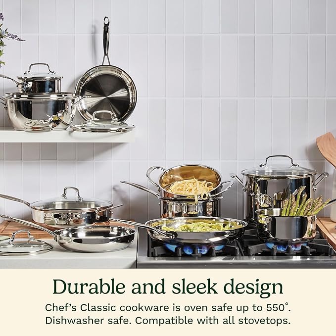 Cuisinart 1 Quart Saucepan w/Cover, Chef's Classic Stainless Steel Cookware Collection, 719-14