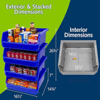 Plastic Containers for Organizing and Storage Bins for Closet, Kitchen, Office, Garage or Pantry Organization, Stackable Bins, Extra Large (14.8" x 16.5" x 7"), 4-Pack, Blue