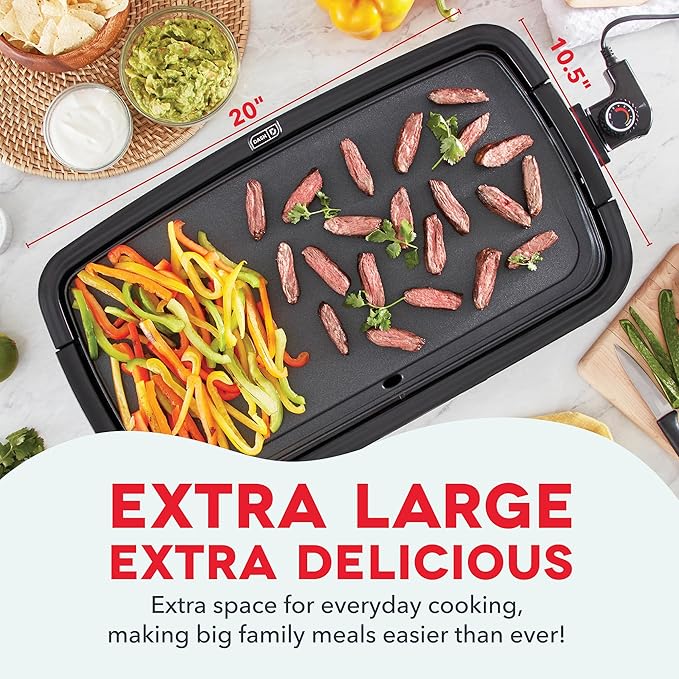 Dash Deluxe Everyday Griddle - Electric Griddle with Removable Plate - Nonstick, Easy-Clean Surface & Anti-Slip Base - Recipe Book Included - Gray