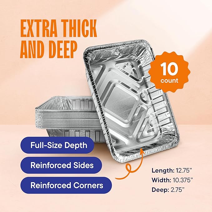 Aluminum Pans 9x13 Disposable Aluminum Foil Pans [10-Pack] Large Baking Pan Trays - Heavy Duty Tin Tray Half Size Chafing Dishes. Food Containers for Roasting, Cooking, Heating or Steam Table