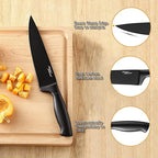 Marco Almond® Kitchen Knife Set with Block and Sharpener MA23, 17 Pieces Knife Block Set Stainless Steel Chef Black Knives Set for Kitchen