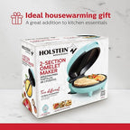 Holstein Housewares Stainless Steel 2 Section Omelet & Frittata Maker, Non Stick Coating, Easy To Clean, Indicator Lights, Compact Storage, Prepare Versatile Recipes in Minutes. 2 Portions, Mint