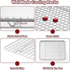 TeamFar Stainless Steel Baking Sheet with Rack Set, 17.6/16/12.5 Inch Cookie Sheets Baking Pans and Cooling Racks for Cooking Serving, Non-Toxic & Heavy Duty, Dishwasher Safe, 6 PCS (3 Pans + 3 Racks)