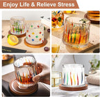 Rotatable Old Fashioned Glass Cup, 275ml/10oz Crystal Whiskey Glass, Wood Coaster, Thickening, Used as Rum Glass, Cocktail Cup, Coffee, Milk to Relax and Reduce Stress, Ideal Gift