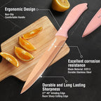 HAUSHOF Kitchen Knife Set, 12-Piece Pink Knife Set with 6 Blade Guards, Non-Stick Coated Stainless Steel Blades for Slicing, Dicing&Cutting, Gifts Knife Set for Dad, Mom, Husband and Wife