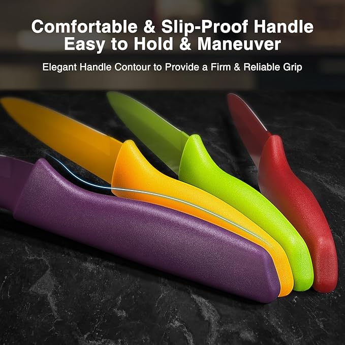 Gourmetop Paring Knife with Cover, Paring Knives Set of 4, 3.8" Paring Knife Set of Premium Stainless Steel, Small Kitchen Knife Set for Fruit and Vegetable, Ergonomic Knife Handles for Versatility