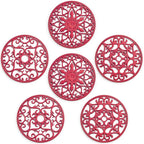 SMARTAKE 6 Set Silicone Trivets, Multi-Use Carved Trivet, Insulated Non-Slip Durable Kitchen Mats, Flexible Modern Kitchen Table Mat, for Hot Dishes, Pots, Dining Countertop, Red