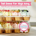 Gencywe (24 Pack x 10 Sets) Stackable Cupcake Carrier Holders with 240 Pack Cupcake Liners, Plastic Cupcake Boxes Holders for 24 Cupcakes, High Tall Dome Lid Cupcake Containers, Clear Cupcake Trays