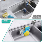 HapiRm Sink Caddy Sponge Holder - 2 Installation Ways Kitchen Sink Organizer with Smiley Face Sponge Holder, Stainless Steel Kitchen Caddy - Silver