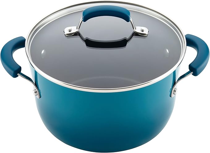 Rachael Ray Brights Nonstick Cookware Pots and Pans Set, 10 Piece, Marine Blue