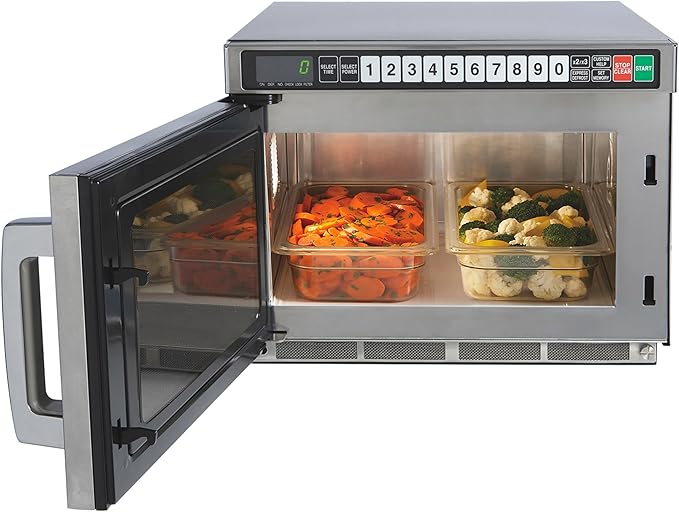 Sharp R-CD1800M Commercial Microwave Oven, TwinTouch Heavy Duty with Dual TouchPads, 1800 Watts, 0.75 Cu. Ft. Capacity, Stainless Steel, 10 Memory Pads, 4-Stage Programming, Auto Voltage Sensor
