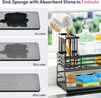 SWTYMIKI Sponge Holder for Kitchen Sink - 2 Tier Rustproof Sink Caddy with Instant Drying Stone, Removable Dish Brush Holder, Stainless Steel Kitchen Caddy for Coutertop Storage Accessories