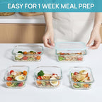 Vtopmart 8 Pack Glass Food Storage Containers with Airtight Lids, Glass Meal Prep Containers, Lunch Containers for Microwave, Oven, Freezer and Dishwasher, BPA Free
