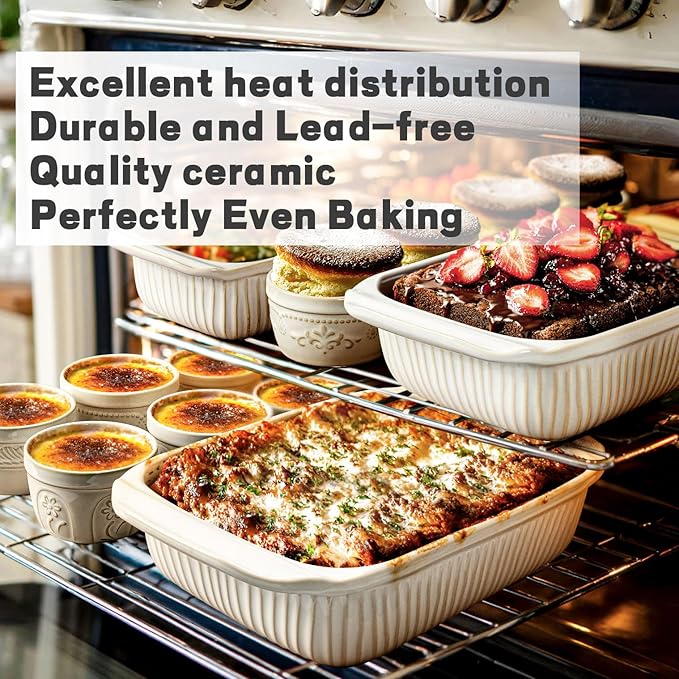 Artena Baking Dish 5.1 Quarts, Casserole Dishes For Oven, Baking Pan With Handles, Lasagna Pan Deep, Large Casserole Dish, Rectangular White Ceramic Bakeware (Baking Dish With Lids)