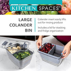 Kitchen Spaces Colander Stackable Food Storage Bin, Large, Gray, 11"L x 7"W x 9"H