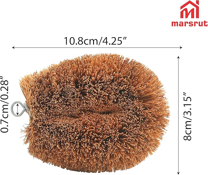 3pcs Tawashi Vegetable Scrub Brush, Coir Vegetable Brush, 100% Natural Coconut Scrubber, Japanese Fiber Clean Brush for Kitchen Cleaning Fruit Vegetable Needs, Dark Brown