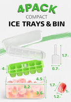 DOQAUS Ice Cube Tray with Lid and Bin - 4 Pack Ice Bucket Kits, Stackable Silicone Ice Trays for Freezer, Easy Pop Out, BPA Free for Cocktail, Coffee, Soup, Food, RV, Kitchen