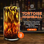 IMPULSE! Tortoise Leopard Print Brown 16 oz. Highball Rocks Glasses, Set of 4 - Stylish Stemless Cocktail Cups Glass - Ideal Glassware Tumbler for Gin, Tequila, Vodka, Soft Drinks