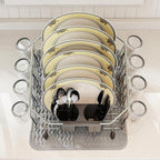 GSlife Small in Sink Dish Drying Rack - Stainless Steel Compact Dish Drainer with Silicone Drying Mat for RV Kitchen Apartment Sink, Silver