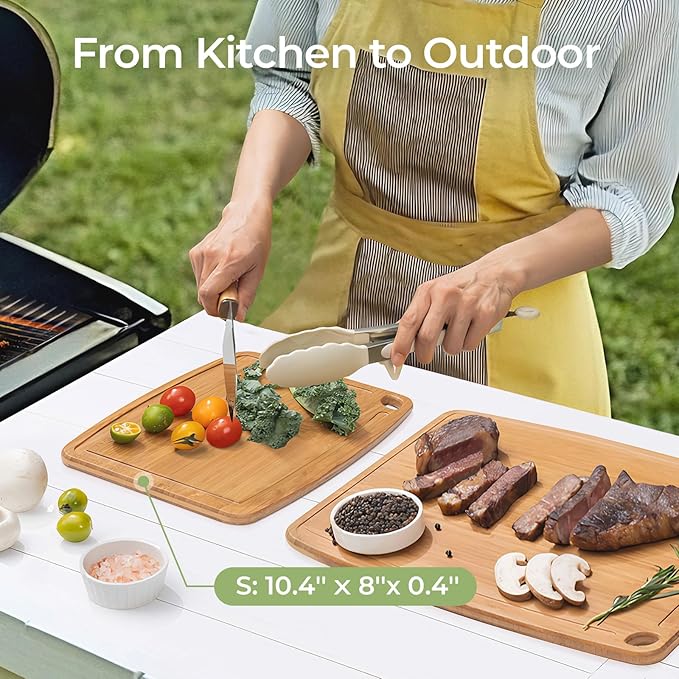 Keechee Dishwasher Safe Carbonized Bamboo Wood Cutting Boards for Kitchen with Juice Groove, Wooden Charcuterie & Chopping for Fruit, Vegetables & Cheese, Durable, Lightweight, Water-Resistant