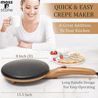 Moss & Stone Gold Electric Crepe Maker 8 Inch, Portable Crepe Maker & Hot Plate Cooktop On/Off Switch, Nonstick Coating, Automatic Temperature Control, Easy To Use For Pancakes, Blintz