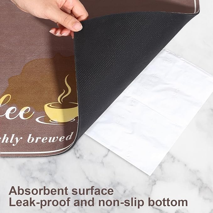 CooRug Absorbent Coffee Mat, Fashion Dish Drying Mat for Kitchen Counter Coffee Bar Accessories Espresso Machine Dish Rack 12" x 20" Brown