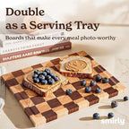 SMIRLY Wood Cutting Boards for Kitchen Wooden Chopping Board Set Reversible with Deep Juice Grooves Grip Handles, Large Charcuterie Tray for Home Kitchen, Rubber Wood, 3Pcs with Holder