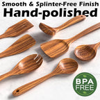 Natural Teak Kitchen Cooking Utensil Set with Holder, Wooden Spoons for Cooking, 10PCS Cooking Spatulas Set with Spoon Rest, Wooden Utensil Set for Nonstick Cookware Sturdy & Lightweight