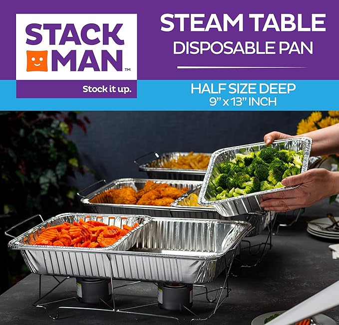 Aluminum Pans 9x13 Disposable Aluminum Foil Pans [100-Bulk-Pack] Large Baking Pan Trays - Heavy Duty Half Size Chafing Dishes. Food Containers for Roasting, Cooking, Heating or Steam Table…