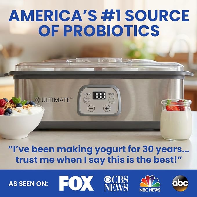 Ultimate Probiotic Yogurt Maker with Adjustable Temperature & Time Control - Make Trillions of Live Probiotics & Get Better Gut Health - ULTIMATE LIFETIME WARRANTY - Wellness Gifts for Men & Women