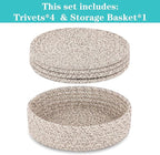 Trivets for Hot Dishes, Pots and Pans, Hot Pads with Storage Basket, Pot Holders for Kitchen, Heat Resistant Mat Protect Counter Home Essentials, Farmhouse Decor (Brown 4 PCS)