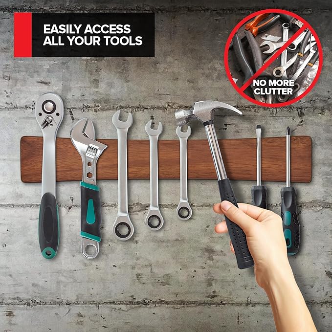 16 Inch Acacia Wood Magnetic Knife Holder with Multipurpose Use, Magnetic Knife Holders for Kitchen, Wooden Knife Rack, Magnet Strips for Knives & Metal Utensils, Tool Holder, Art Supply Organizer