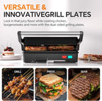 Panini Press Grill, 1000W Sandwich Maker with Non-Stick Coated Plates, Opens 180 Degrees for Any Size of Food, 3-in-1 Sandwich Press Electric Grill, Stainless Steel Surface and Removable Drip Tray