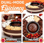 JoyMech Cheese & Chocolate Fondue Machine, Candy Melting Pot for Party, Electric Fondue Pot Set, Chocolate Warmer, Hot Chocolate Maker, 4-Section Food Tray, Brown
