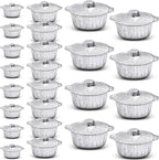 Ziliny 24 Pcs Disposable Aluminum Pot with Lid Round Foil Pans Disposable Cookware Food Container for Vacation Trips Camping Baking Heating Cooking (33.8,67.6,121.7 oz)