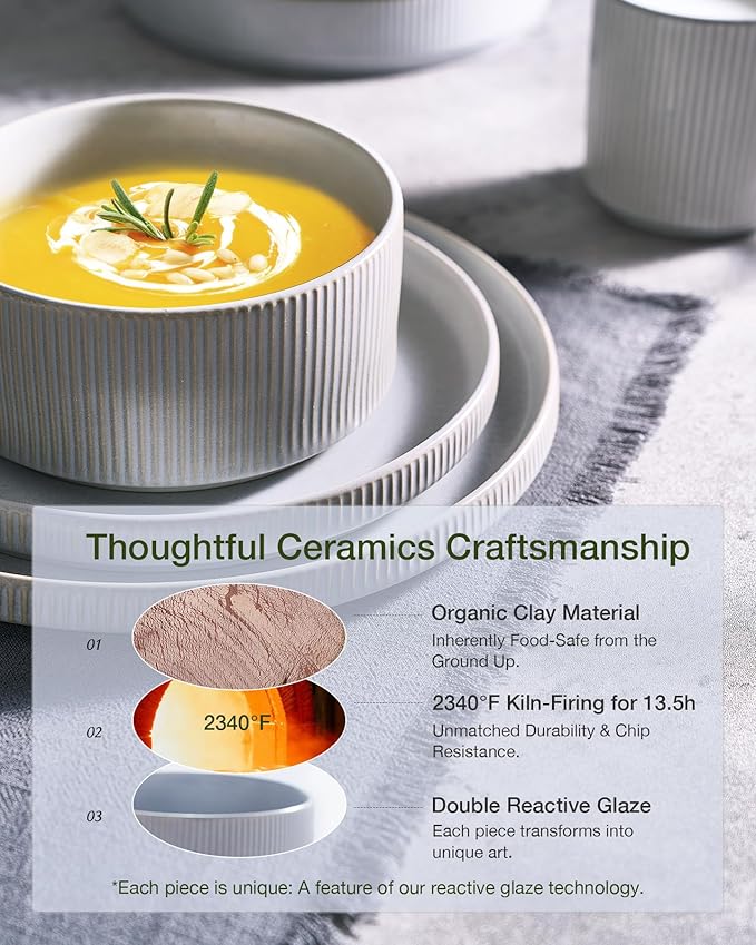 Famiware Star 12-Piece Stoneware Dinnerware Sets, Service for 4 - Handcrafted Reactive Glaze Plates and Bowls, Modern Rustic Dishes, Chip & Scratch Resistant, Microwave & Dishwasher Safe, Matte Gray
