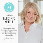 Martha Stewart Electric Kettle with Removable Stainless Steel Tea Infuser, Glass Carafe 1.7L (7 Cups), Hot Water Boiler, 4 Presets, Keep Warm & Auto Shut-Off, Cordless 360° Swivel Base, Sky Blue