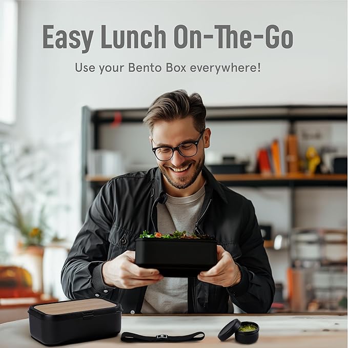 KARRICO Double Premium Bento Box Adult, 67 fl oz BPA-Free - Black Stackable Lunch Box with Leak-Proof Lids & Dividers, Perfect for Meal Prep, Lunches & Portion Control