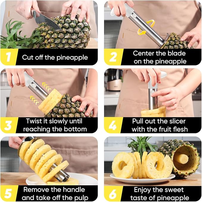 Pineapple Corer, [Upgraded, Reinforced, Thicker Blade] Newness Premium Pineapple Corer Remover, Stainless Steel Pineapple Core Tool for Home & Kitchen with Sharp Blade for Diced Fruit Ring (Clear)