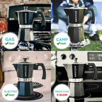 GROSCHE Milano Stovetop Espresso Maker Moka Pot 3 espresso Cup - 5 oz, Black - Cuban Coffee Maker Stove top coffee maker Moka Italian espresso greca coffee maker brewer percolator