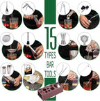 Cocktail Shaker Set Bartender Kit with Bamboo Stand, 15-Piece Stainless Steel Bar Set Accessories, Professional Bartending Kit Home Bar Tools Set with Recipes (Silver, Brown Stand)