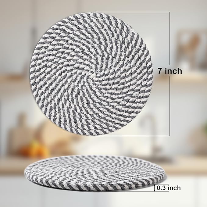 Husfunov 7 Inch Trivets for Hot Dishes, Pots and Pans, 5 Heat Resistant Pot Holders for Kitchen, Home Essentials, Hot Pads for Countertop and Table, Farmhouse Decor Vase Mats, Gray
