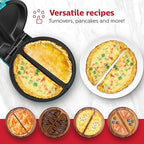 Holstein Housewares Stainless Steel 2 Section Omelet & Frittata Maker, Non Stick Coating, Easy To Clean, Indicator Lights, Compact Storage, Prepare Versatile Recipes in Minutes. 2 Portions, Teal