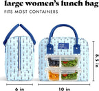 Fit & Fresh Bloomington Lunch Bag for Women - Insulated Large Lunch Box for Work with Containers, Leak-Resistant, Stain-Resistant, Zipper Closure, Tiny Blue Flowers