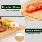 Bamboo Cutting Board Set of 3 with Stand, Wood Chopping Boards for Kitchen, Reversible Butcher Block with Juice Groove & Handle, Different Size Boards for Meat, Vegetables, Fruit, Charcuterie