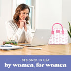 Fit & Fresh Bloomington Lunch Bag for Women - Insulated Large Lunch Box for Work with Containers, Leak-Resistant, Stain-Resistant, Zipper Closure, Pink Bows